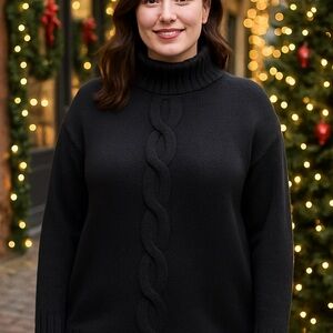 Stitches In Time Black Cable Knit Mock Neck Sweater – Women’s 2X whimsy goth